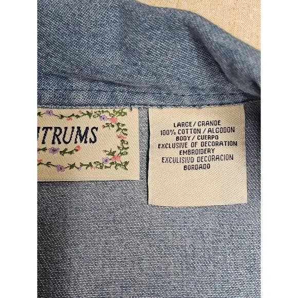 VTG Tantrums Embroidered Floral Denim Jacket Sz L Butterflies 90s Hippie Boho - Picture 9 of 16